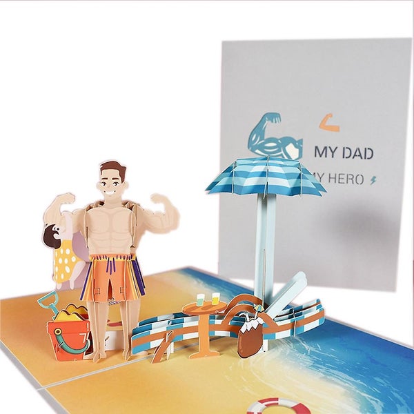 Father Day Card Dad Birthday Pop Up Card Father And Son In Beach Paper Pop Up Carousel 1