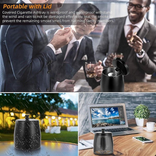 Large Outdoor Ashtray With Lid Smokeless Stainless Steel Ashtray With Lid Wind Carousel 5