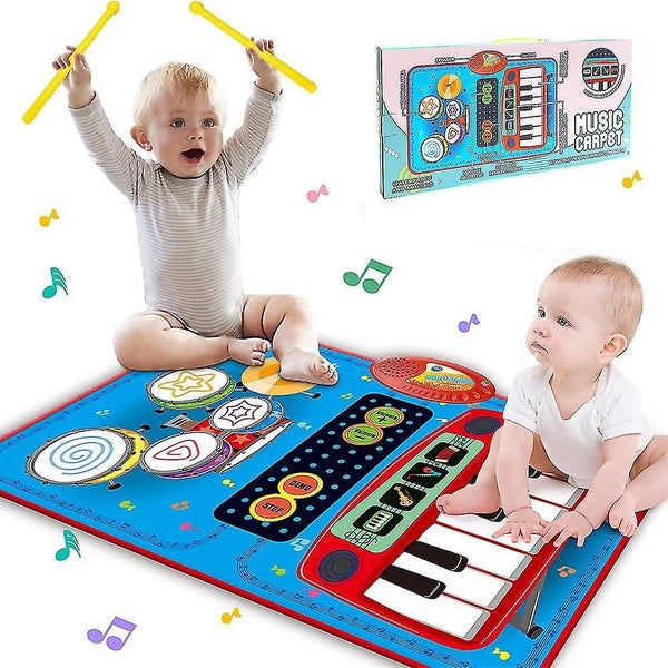 Music Playing Mat 2 In 1 Baby Toddler Piano & Drum Playmat Musical Toys Set Wi Carousel 1