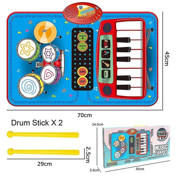 Music Playing Mat 2 In 1 Baby Toddler Piano & Drum Playmat Musical Toys Set Wi Carousel 2