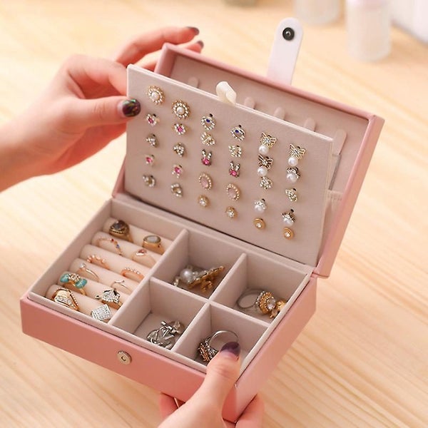 Small Travel Jewelry Box Organizer Portable Case For Earrings Rings And Neckla Carousel 1