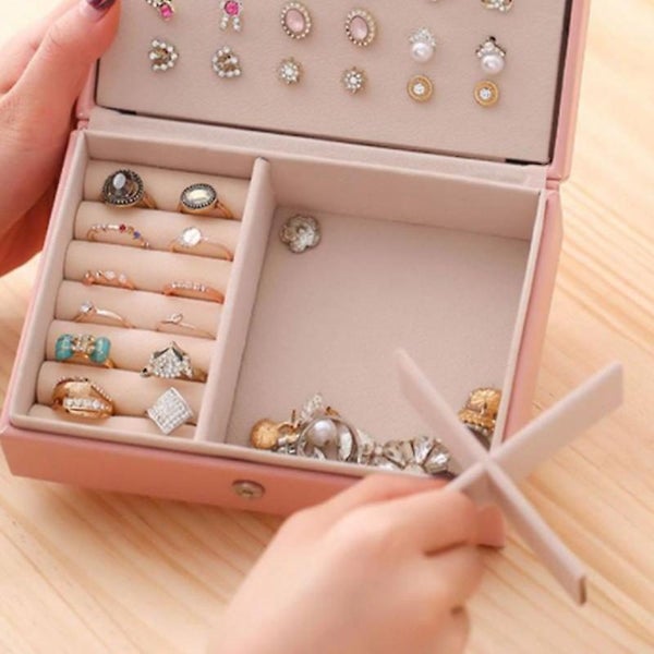 Small Travel Jewelry Box Organizer Portable Case For Earrings Rings And Neckla Carousel 2