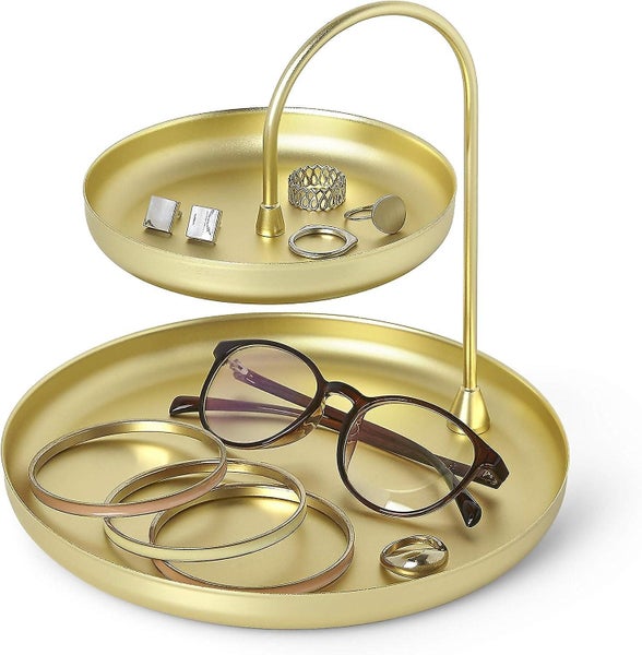 Attractive Jewelry Storage Large Double Jewelry Tray With Matte Brass Finish Carousel 1