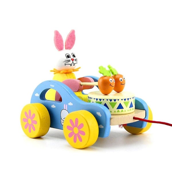 Wooden Rally Toy Drag Car Baby Learn To Walk Cartoon Animal Simulation Toy Car Carousel 1