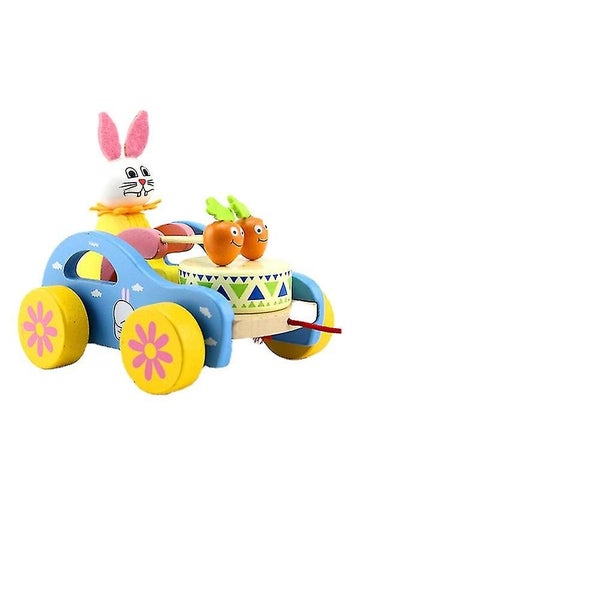 Wooden Rally Toy Drag Car Baby Learn To Walk Cartoon Animal Simulation Toy Car Carousel 2