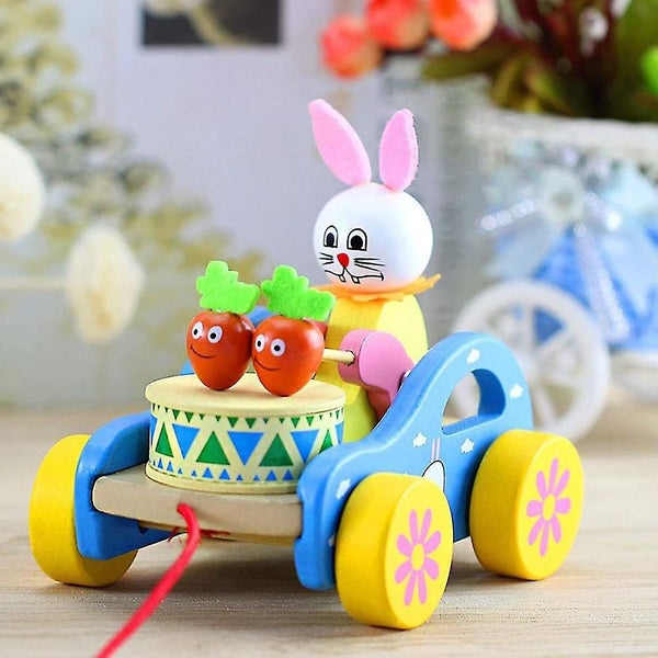 Wooden Rally Toy Drag Car Baby Learn To Walk Cartoon Animal Simulation Toy Car Carousel 4