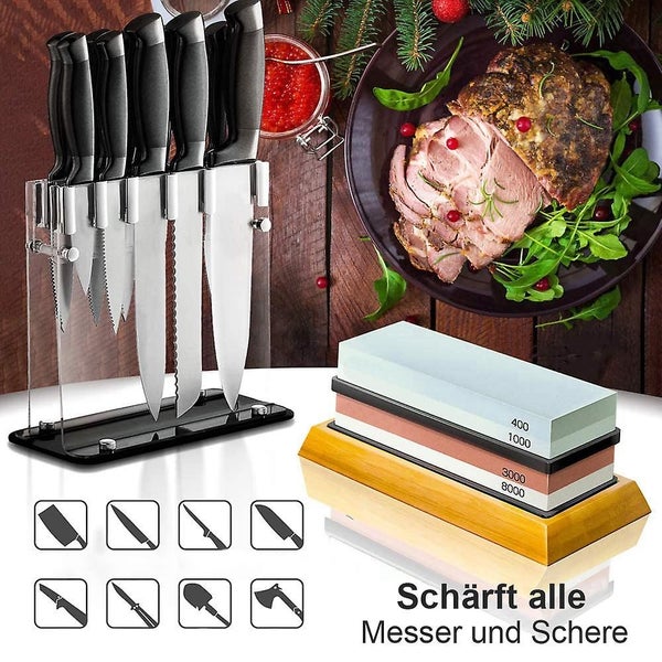 Knife Sharpening Stone Kit 4 Side Grit 400/1000 3000/8000 Water Stone Non-slip Carousel 4