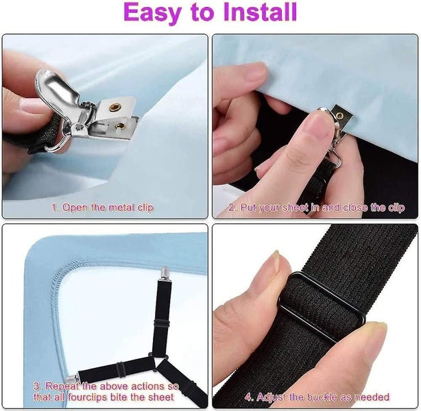 Adjustable Elastic Sheet Straps Heavy Duty Triangle Bed Sheet Clips For Secure Carousel 5