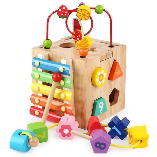 Wooden Activity Cube 5-in-1 Wooden Activity Table For Kids And Babies Educatio Carousel 1