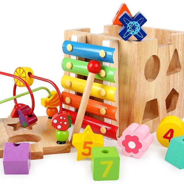 Wooden Activity Cube 5-in-1 Wooden Activity Table For Kids And Babies Educatio Carousel 2