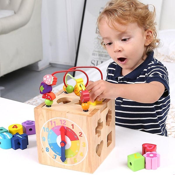 Wooden Activity Cube 5-in-1 Wooden Activity Table For Kids And Babies Educatio Carousel 5