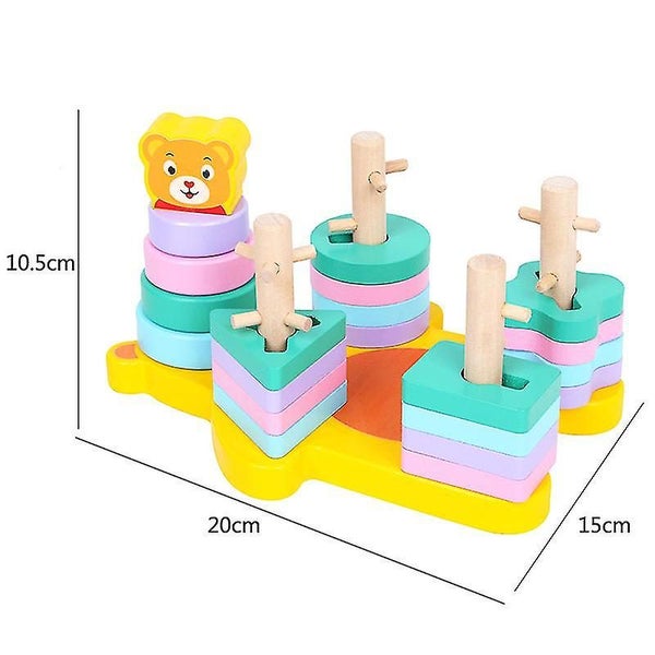 Wooden Block Kids Toy Color Shape Sorting Stacking Coordination Early Educatio Carousel 2