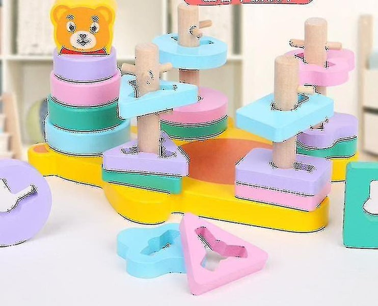 Wooden Block Kids Toy Color Shape Sorting Stacking Coordination Early Educatio Carousel 4