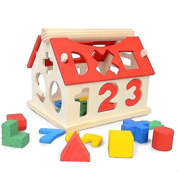 Wooden Building Block Houses Toy Geometry Box Pairing House Digit Number Carousel 1