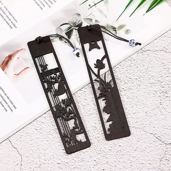 4-piece Wooden Bookmarks For Book Lovers Handmade Wooden Carving Book Carousel 5
