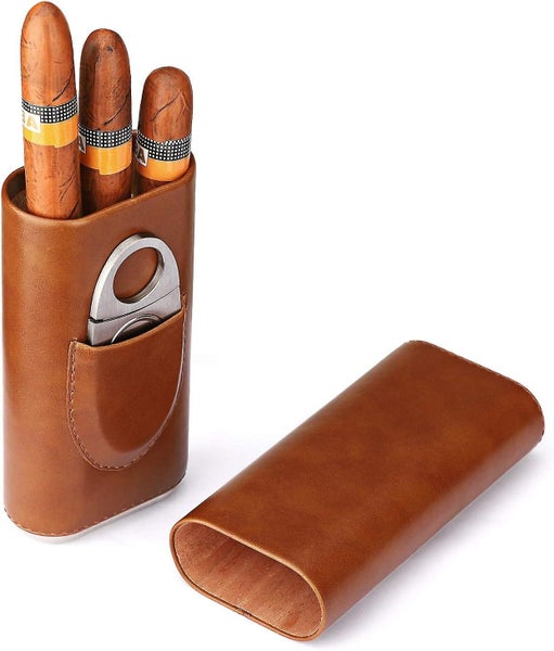 3 Finger Humidors Leather Cedar Lined Cigar Humidor Silver Cigar Cutter Carousel 1