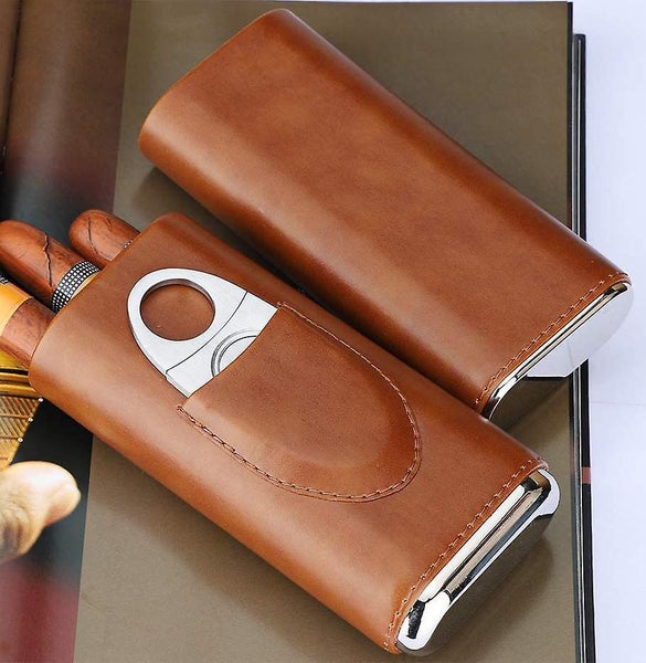 3 Finger Humidors Leather Cedar Lined Cigar Humidor Silver Cigar Cutter Carousel 5
