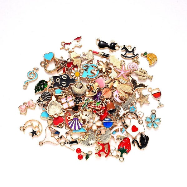 100pcs Mixed Assorted Gold Plated Enamel Animals Fruit Moon Star Dainty Dangle Carousel 2