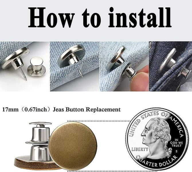 Pants Button Pins 6 Sets Jean Button Pins No Sew And No Tools Instant Adjustab Carousel 2