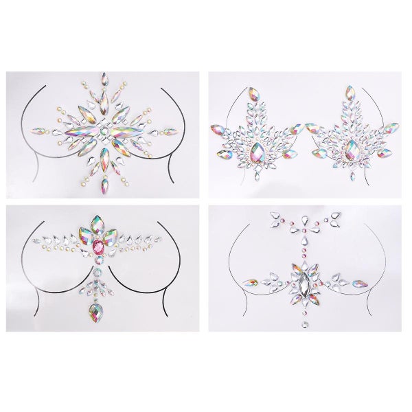 4 Sets Makeup Stickers Gem Body Stickers Breast Gems Women Breast Jewels Gem F