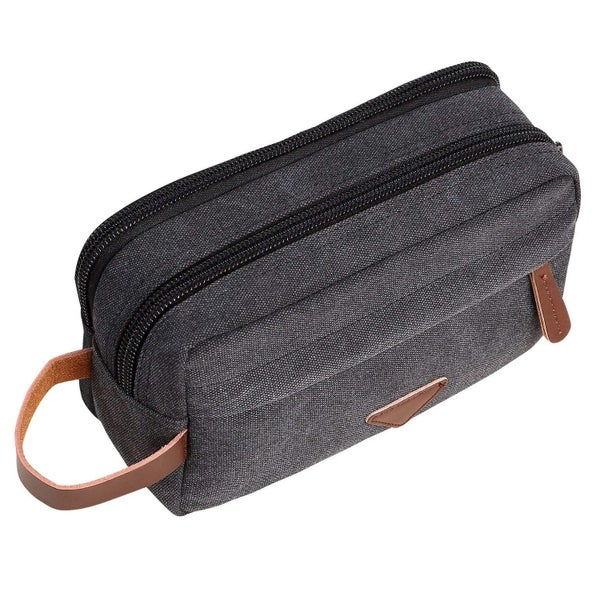 Mens Travel Toiletry Bag Canvas Leather Cosmetic Makeup Organizer Shaving Kits Carousel 1