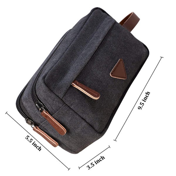 Mens Travel Toiletry Bag Canvas Leather Cosmetic Makeup Organizer Shaving Kits Carousel 2