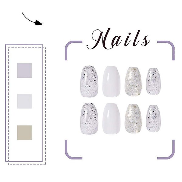 Press On Nails Glossy White Fake Nails Snowflake Full Cover Acrylic Nail Chris Carousel 3