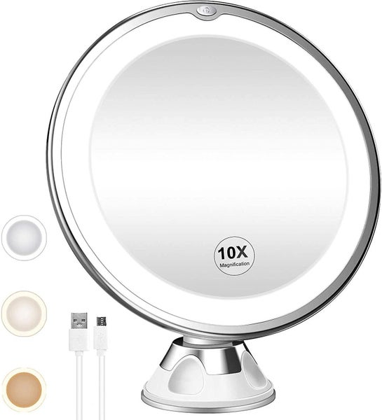 Rechargeable 10x Magnifying Lighted Makeup Mirror Adjustable With 3 Color Modes Carousel 1