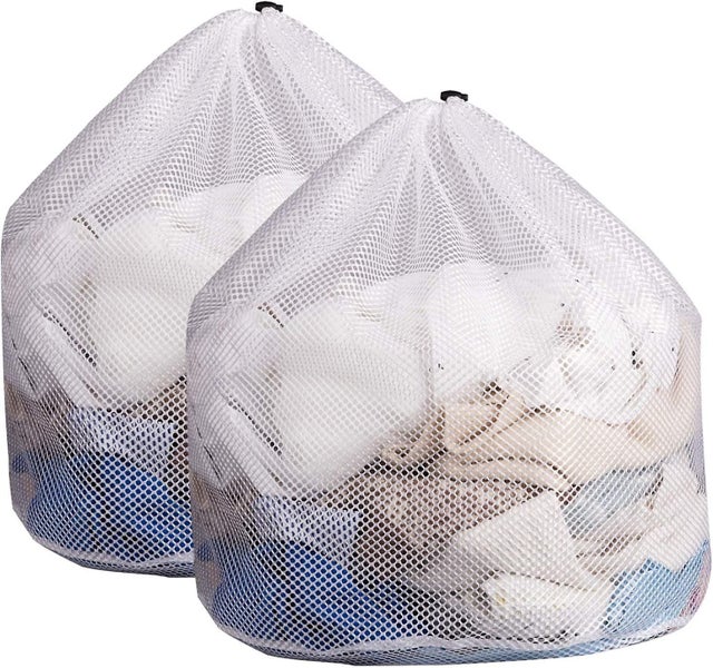 2 Pack White Mesh Laundry Bags 31 X 24 Sturdy Drawstring Net Bag Heavy Duty Ex Carousel 1