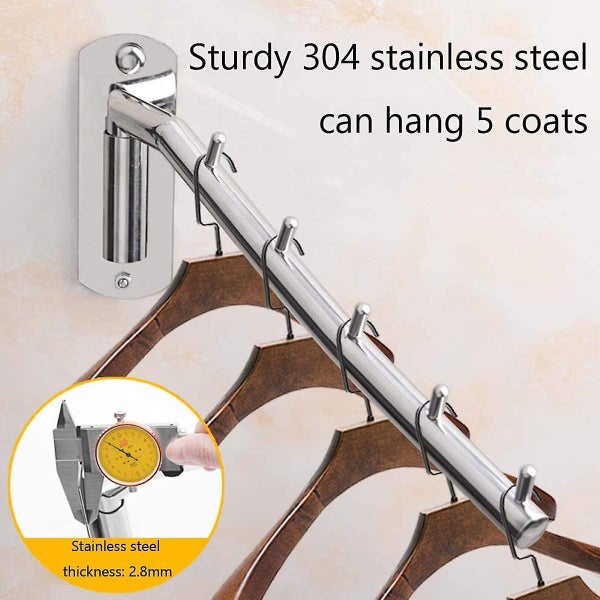 Folding Wall Mounted Clothes Hanger Rack - Stainless Steel Coat Hook With Swing Carousel 2
