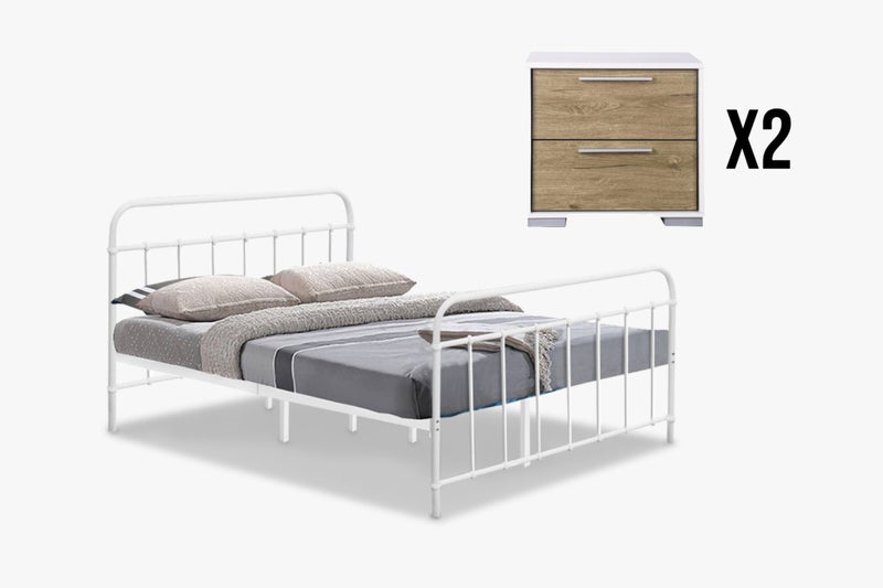 Metal Bed Queen + Nightstand x2 Carousel 1