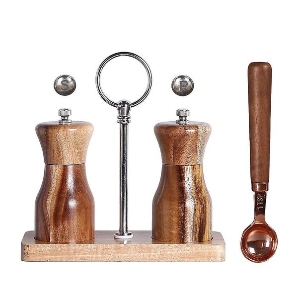 Wood Salt And Pepper Grinder Set Manual Pepper Mill Refillable Adjustable Coars Carousel 1