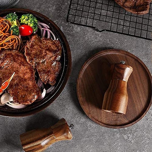 Wood Salt And Pepper Grinder Set Manual Pepper Mill Refillable Adjustable Coars Carousel 5