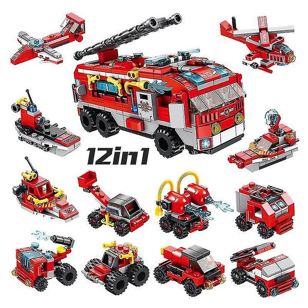 12 In 1 Building Blocks Set City Fire Brigade Educational Toys Mini Car Toys T Carousel 1