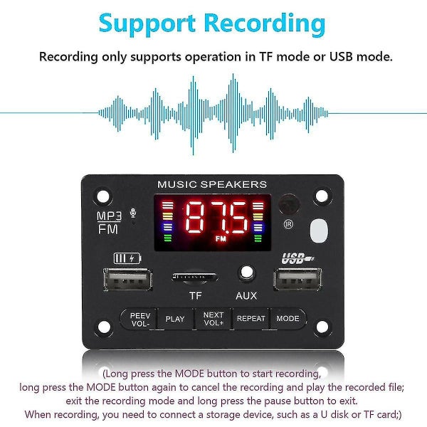 12v Bluetooth Decoder Board 5.0 Mp3 Player Decoder Board 2x 40w Car Amplifier Carousel 5
