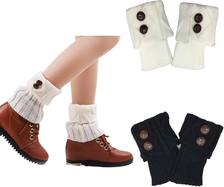 2 Pairs Short Women Crochet Boot Cuffs Winter Cable Knit Leg Warmers Gift Carousel 1