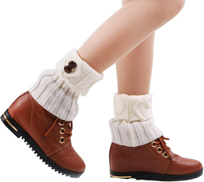 2 Pairs Short Women Crochet Boot Cuffs Winter Cable Knit Leg Warmers Gift Carousel 2
