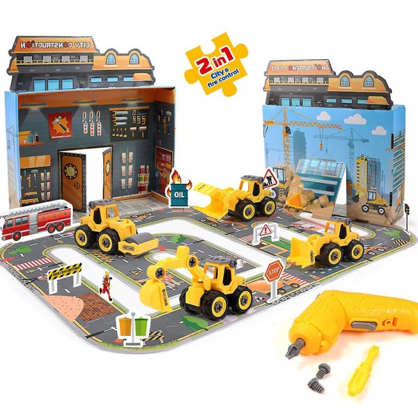 2 In 1 Children Educational Electric Drill City Engineering Double-sided Scene Carousel 1