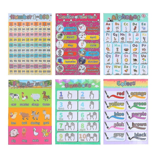 6pcs 28x40cm Early Educational Preschool Posters Charts Alphabet Letters Color Carousel 1