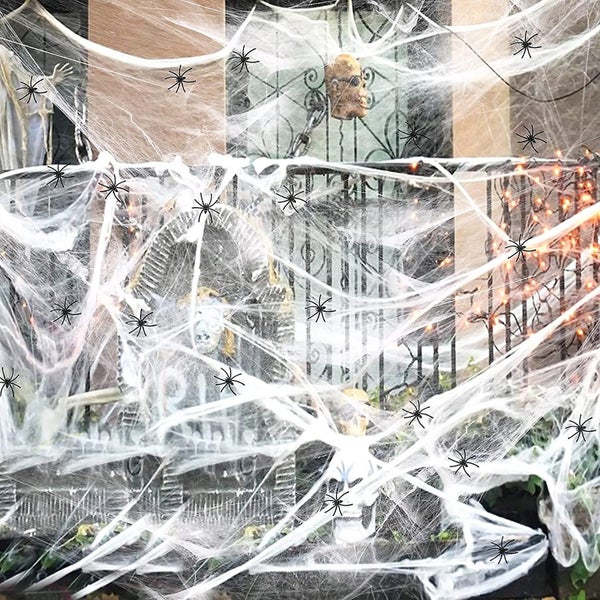 Halloween Decorations 40 G Stretch Cobwebs And 100 Small Spiders Halloween Par Carousel 1