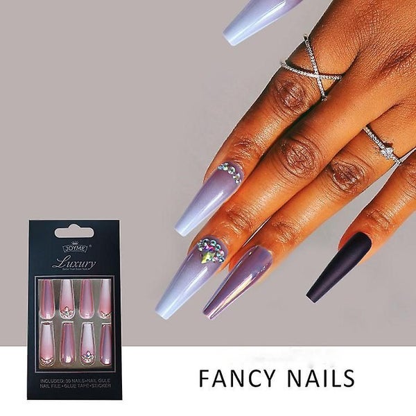 Extra Long Coffin Press On Nails Matte Ombre Rhinestone Fake Nails With 3d Cle Carousel 1