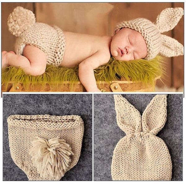 1 Set Newborn Baby Photo Shoot Props Crochet Hat Pants Bunny Outfits Photograp Carousel 2
