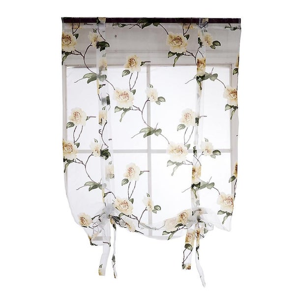 Floral Roman Curtain Semi Sheer Window Shade Sling Tie Blinds For Living Room Carousel 1