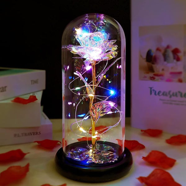 Birthday Gifts Artificial Rose Light Glass Flower With Led Lights Carousel 2