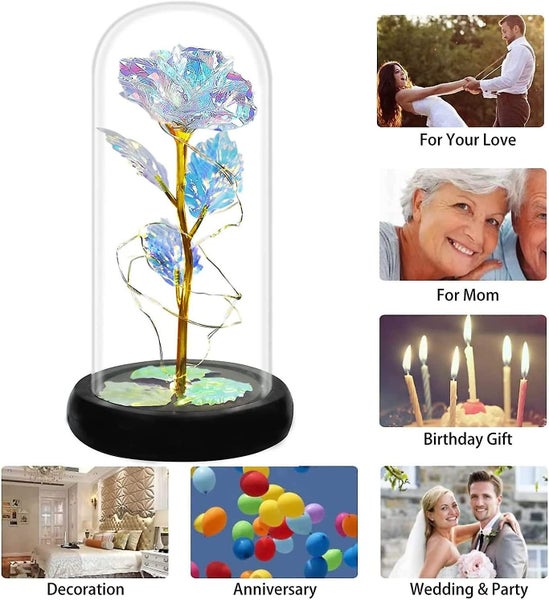 Birthday Gifts Artificial Rose Light Glass Flower With Led Lights Carousel 5