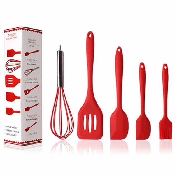5pcs/set Pink Or Red Silicone Cooking Tool Sets Egg Beater Spoon Spatula Oil B Carousel 1