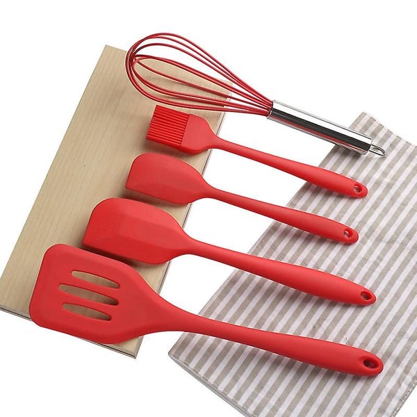 5pcs/set Pink Or Red Silicone Cooking Tool Sets Egg Beater Spoon Spatula Oil B Carousel 2
