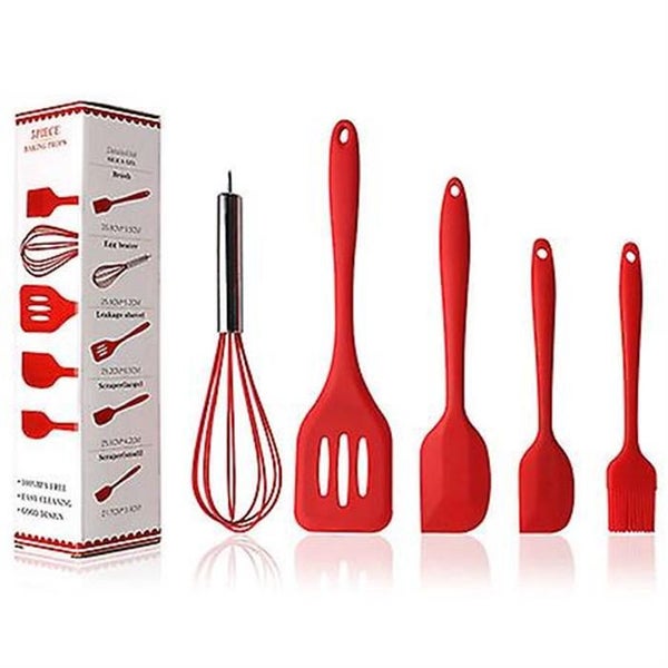 5pcs/set Pink Or Red Silicone Cooking Tool Sets Egg Beater Spoon Spatula Oil B Carousel 5
