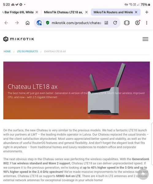 MIKROTIK CHATEAU CAT 18, 4G/'LTE18', AX WIFI6 GIGABIT ROUTER62863221675139111