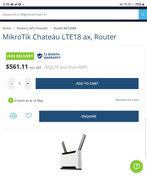 MIKROTIK CHATEAU CAT 18, 4G/'LTE18', AX WIFI6 GIGABIT ROUTER62863221675139114